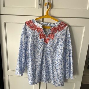 Talbots Blue and Red Patterned Blouse